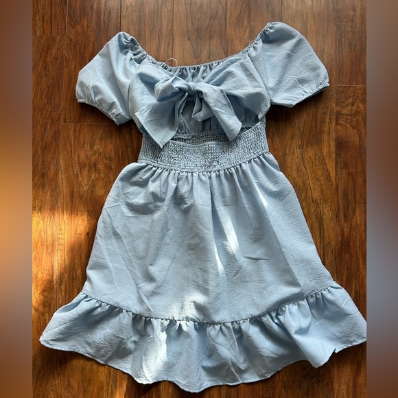 Girl’s Size Medium Off The Shoulder Tiered Blue Dress Perfect For Summer Parties - Picture 6 of 7